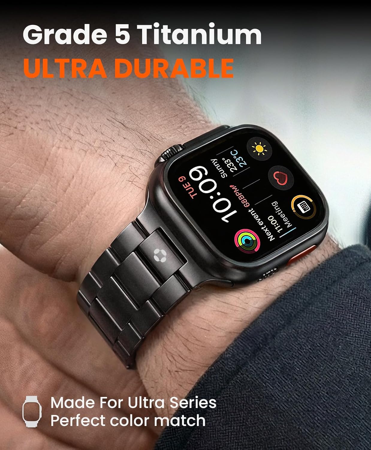 CRNS03-PRO Titanium Band for Apple Watch Ultra 3/2/1 49mm & Series 11/10 46mm, Grade 5 Titanium Watch Band for Men With Secure Butterfly Clasp, Tool Free & Anti-Scratch iWatch Metal Strap - Image 2