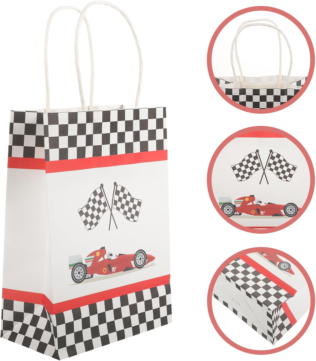 Abaodam Checkered Racing Print Handheld Paper Gift Bags 12pcs Party image 4