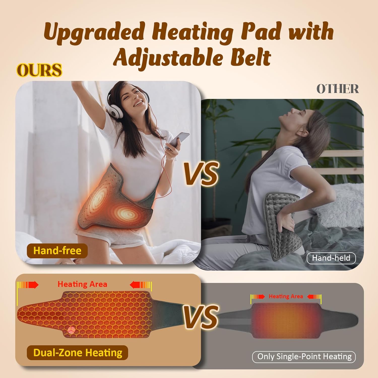 Heating Pad for Back, Valentines Day Gifts for Her Him, Electric Heating Pad for Period Cramps, Wrap Around Heated Pad for Waist and Stomach, Birthday Gifts for Women Men Mom Dad Wife Husband - Image 4