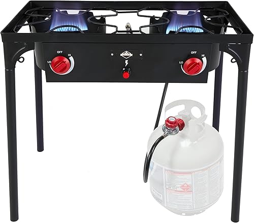 Hike Crew Estufa de gas de doble quemador para exteriores de encendido automático, estufa de gas portátil de propano de 150,000 BTU con control de