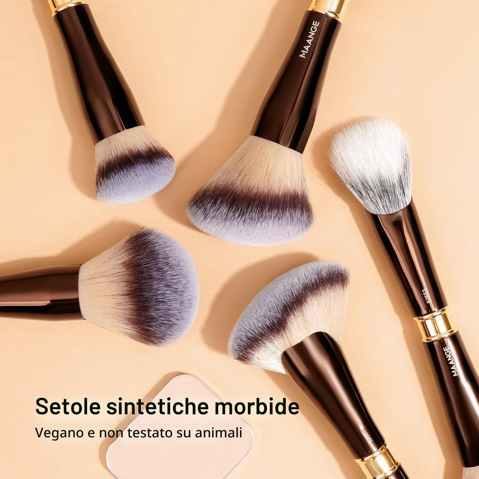 MAANGE Set di pennelli da trucco con custodia, pennelli da trucco a doppia punta, per fondotinta, contorni, cipria, correttore, ombretti, crema, cosmetici, blush, strumenti per il trucco (marrone