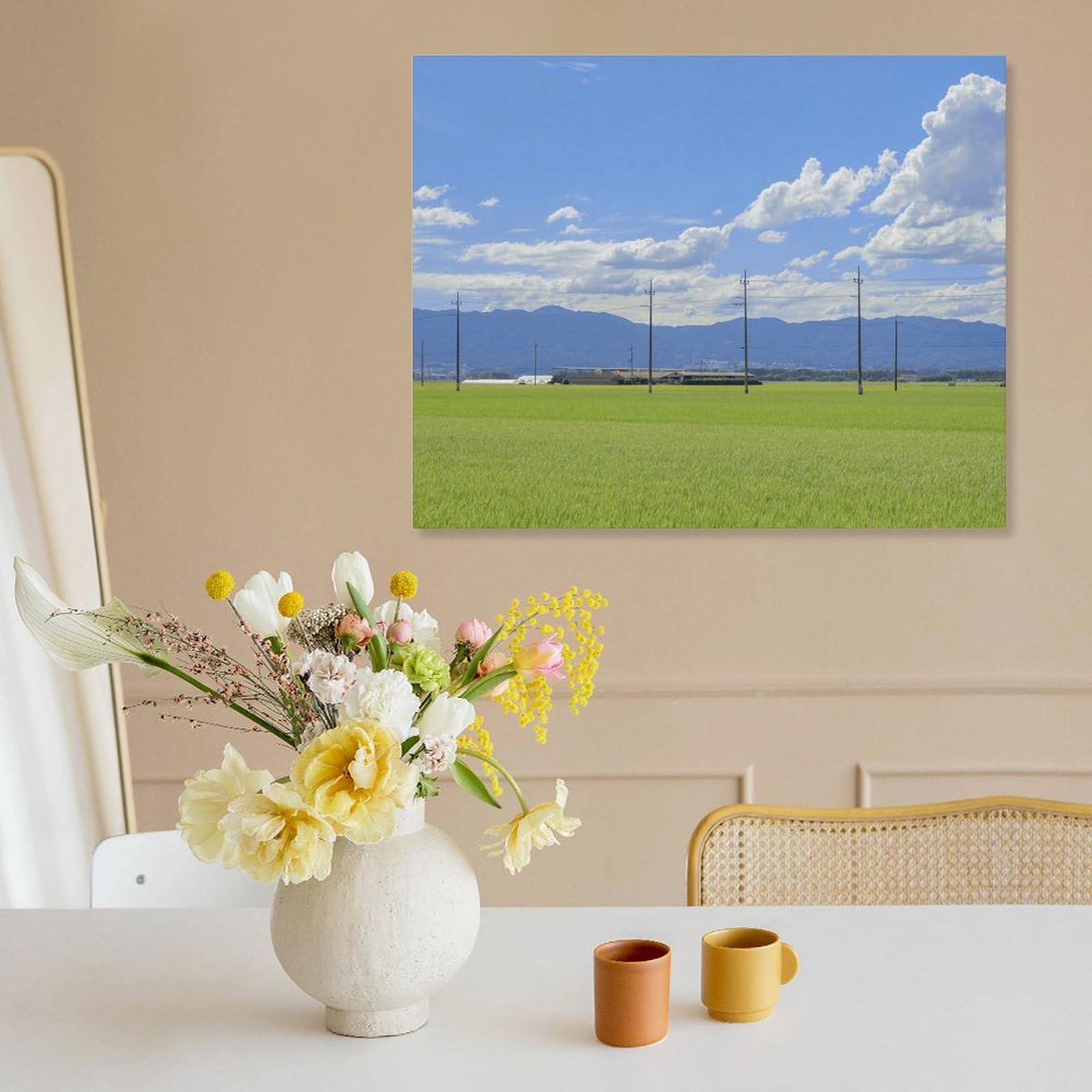 Amazon.co.jp: 絵画 緑の田んぼの上の青い空と白い雲インテリア 絵画