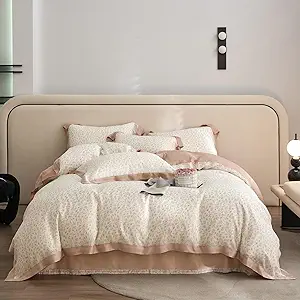 VM VOUGEMARKET Blush Pink Duvet Cover Twin Cooling Lyocell Teen Girls Flower Leaves Duvet Cover with Zipper Closure Romantic Ruffle Bedding Sets,Twin 68x86 Inch