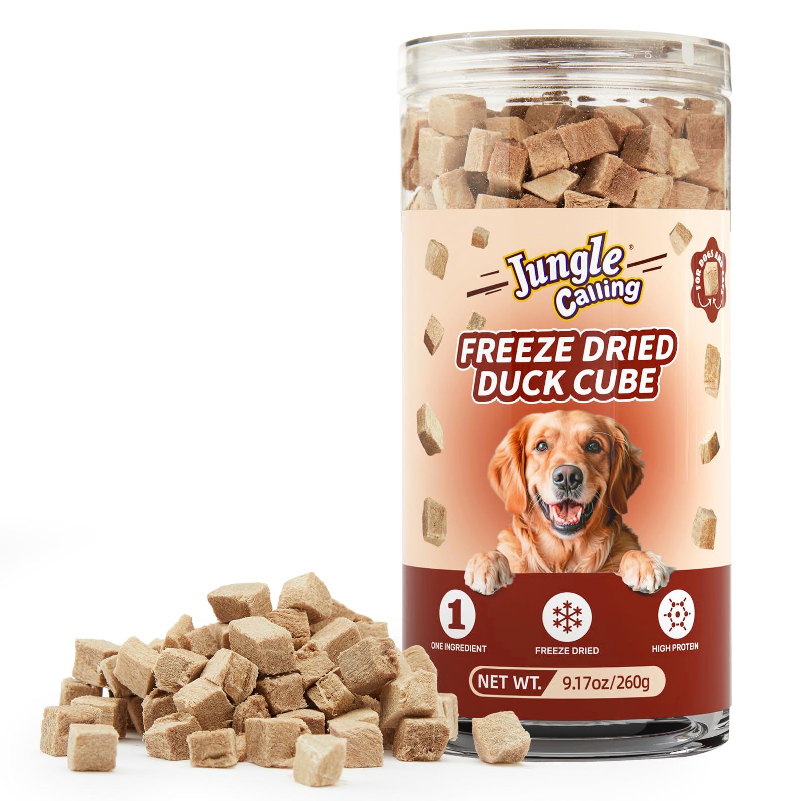 Jungle Calling Freeze Dried Duck Dog & Cat Treats, Single Ingredient Duck Bites for Cats & Dogs, Grain Free High Protein Training Treats & Food Topper