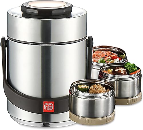 Miniatura 8 de Tarro de comida aislado, lonchera Bento portátil de 2 litros, termo apilable de 3 capas para comida caliente, barril aislado al vacío de acero