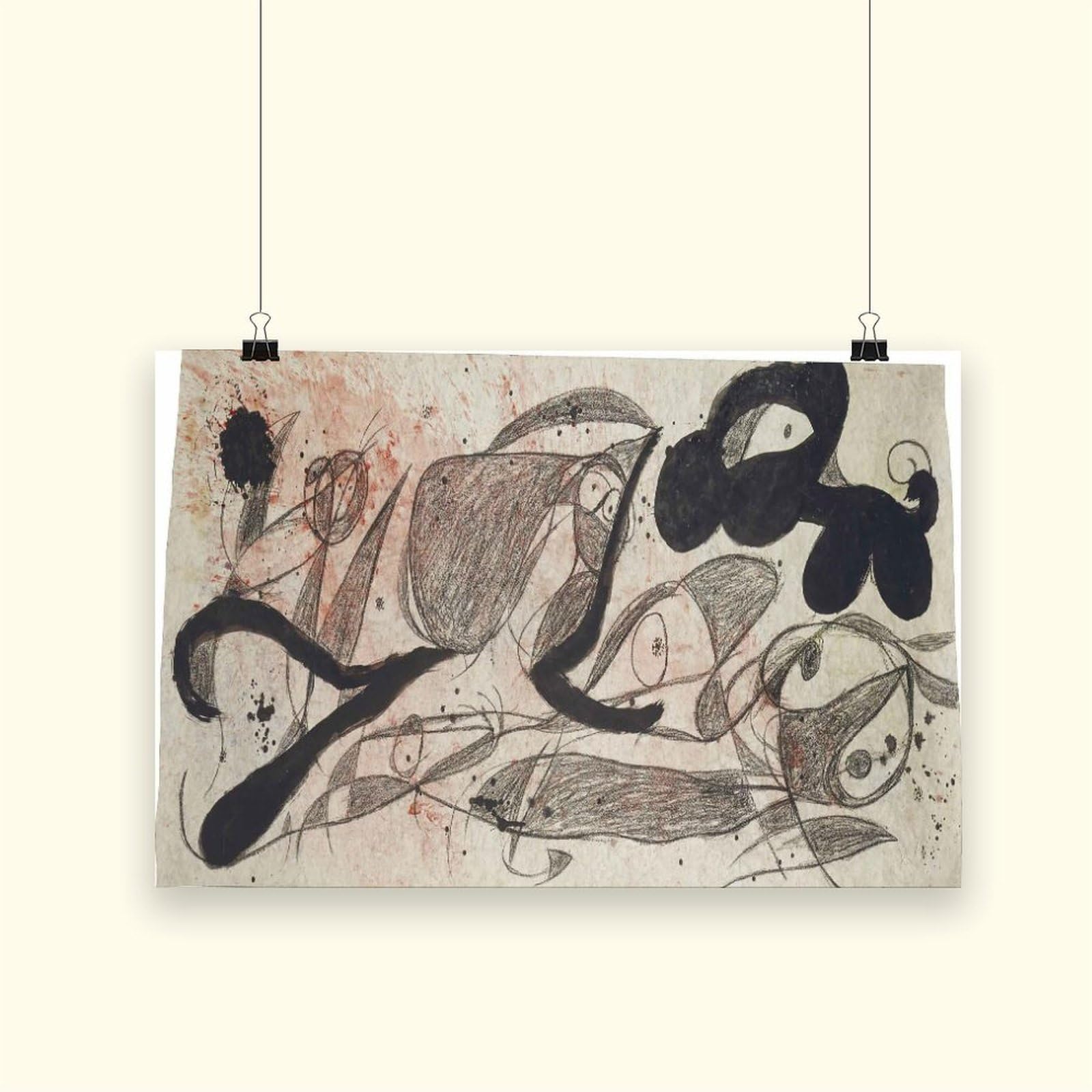 WCYB Joan Miro Prints plakat na płótnie, motyw: Oiseaux, Chien, do biura, salonu, bez ramy, 40,6 x 61 cm (dł. x szer.)