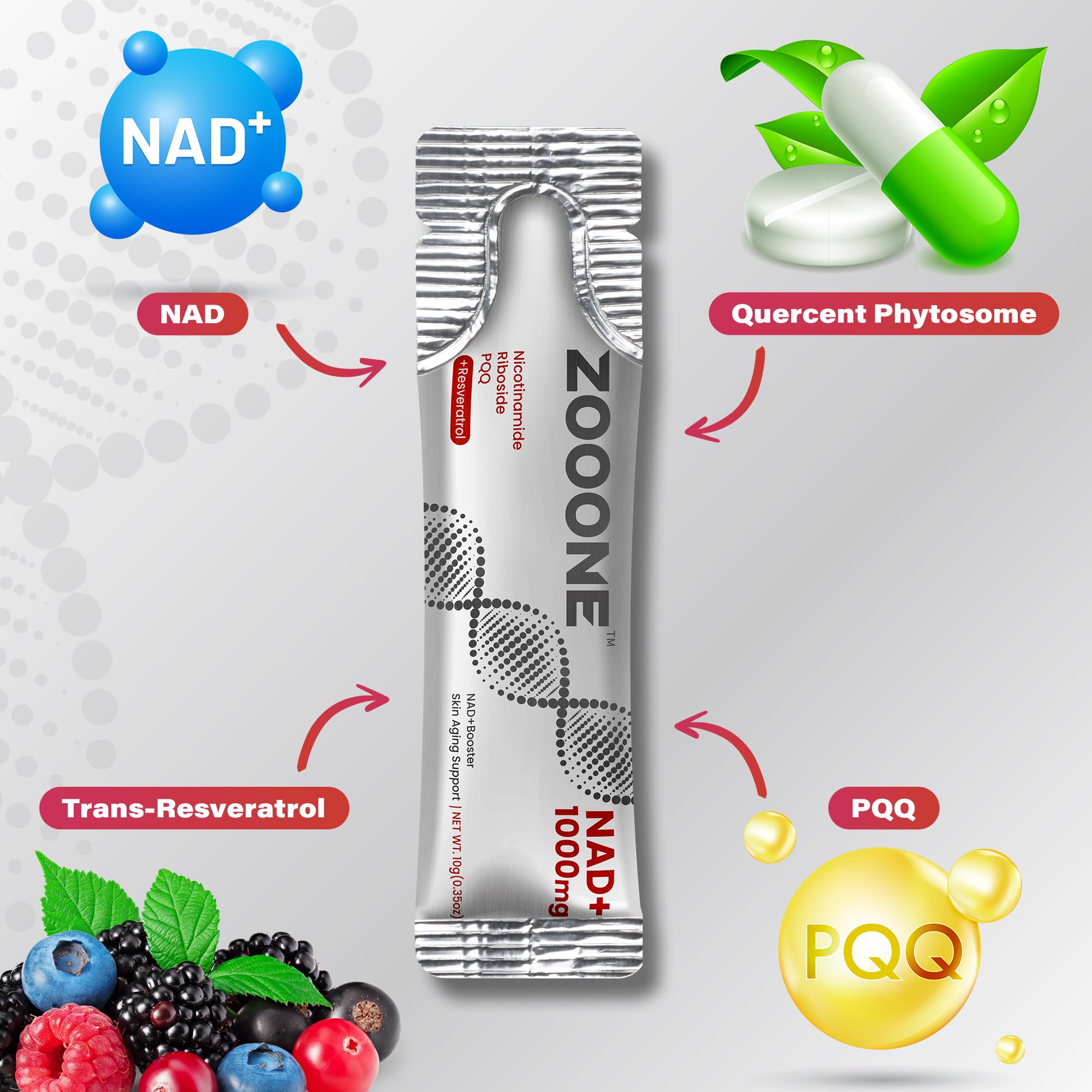 zooone NAD+ Liquid Packets 1000mg, NMN Supplement Alternative with Aging-Supportive Resveratrol, CoQ10, D-Ribose & PQQ for Cellular Energy, 30 On-The-Go Single Serve Packets — Amazon image 2