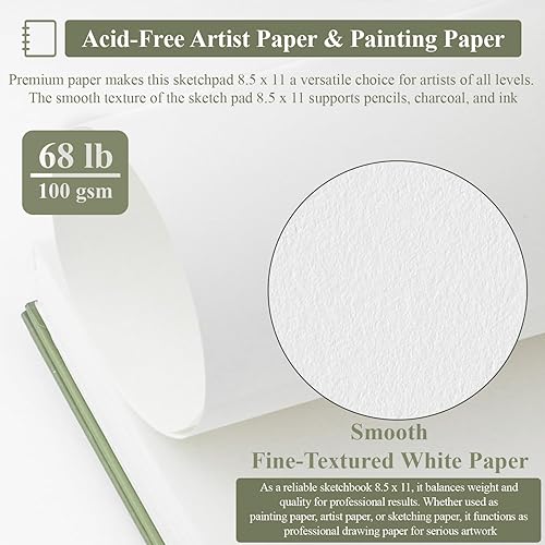 Miniatura 3 de SuFly - Bloc de bocetos para dibujo, 200 hojas, 2 unidades de 9.0 x 12.0in, sin ácidos, papel de dibujo en espiral para lápiz de grafito, lápiz de