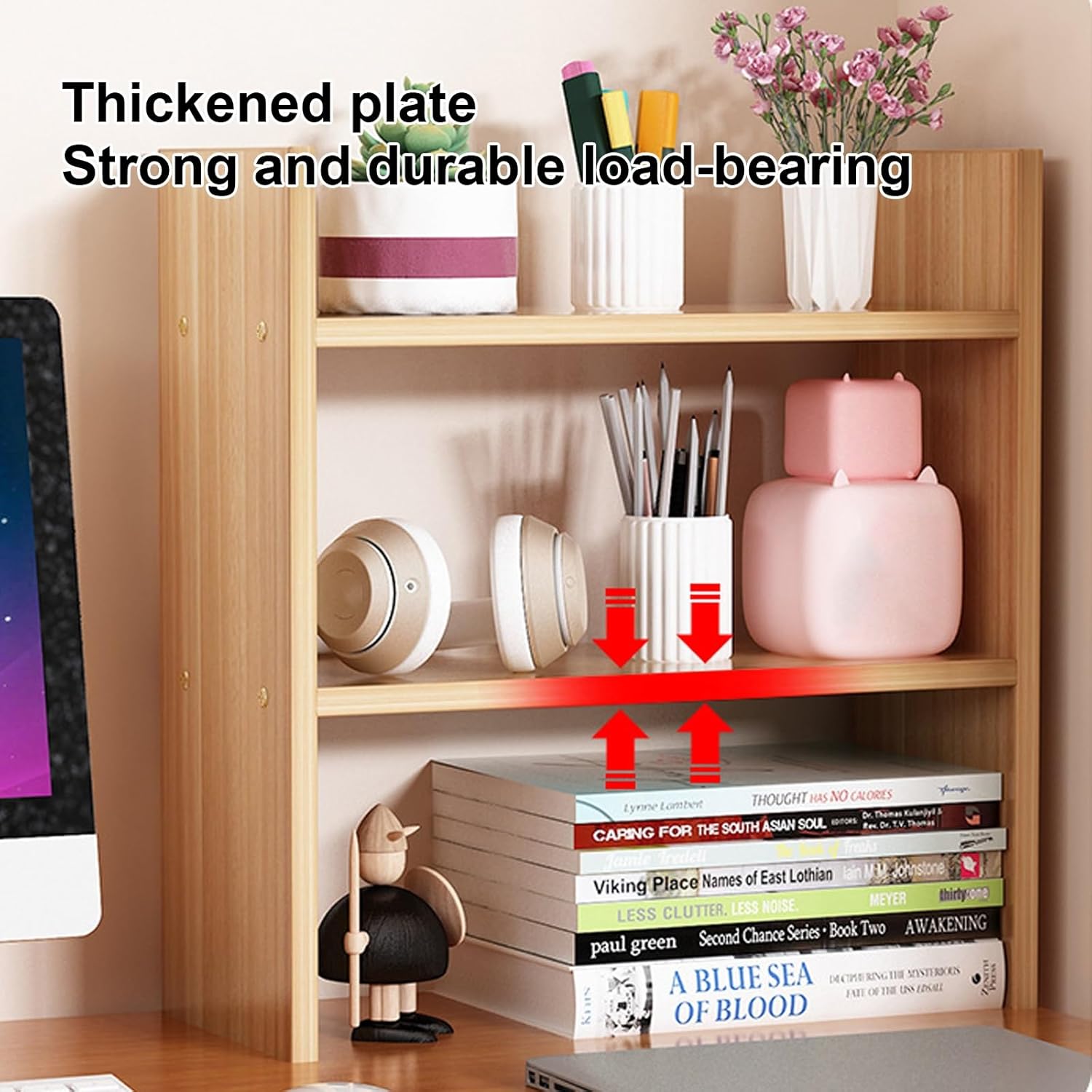 Desk Shelf for top of Desk Thickened Board Multi-Layer Storage Wood Utility Organizer Shelves for Office Living Room, Bedroom(White,40 * 15 * 60)
