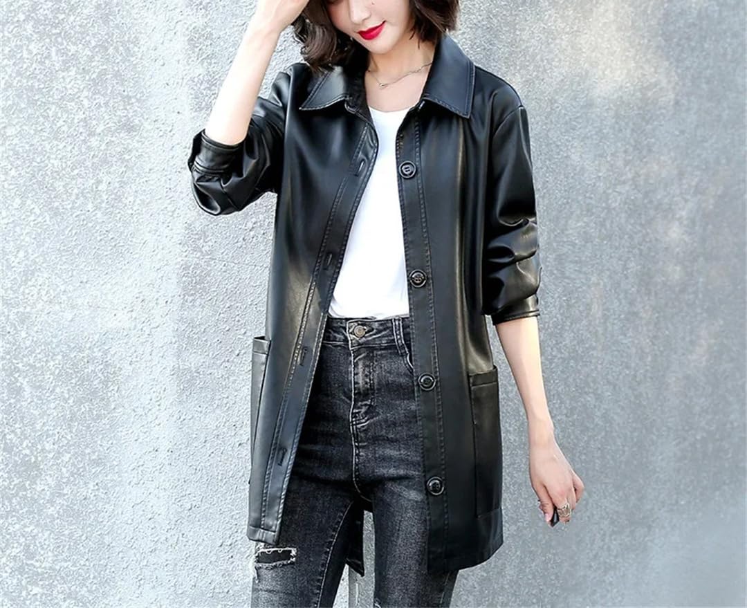 Giacca da donna di media lunghezza cappotto casual monopetto giacca a vento con lacci giacche in pelle