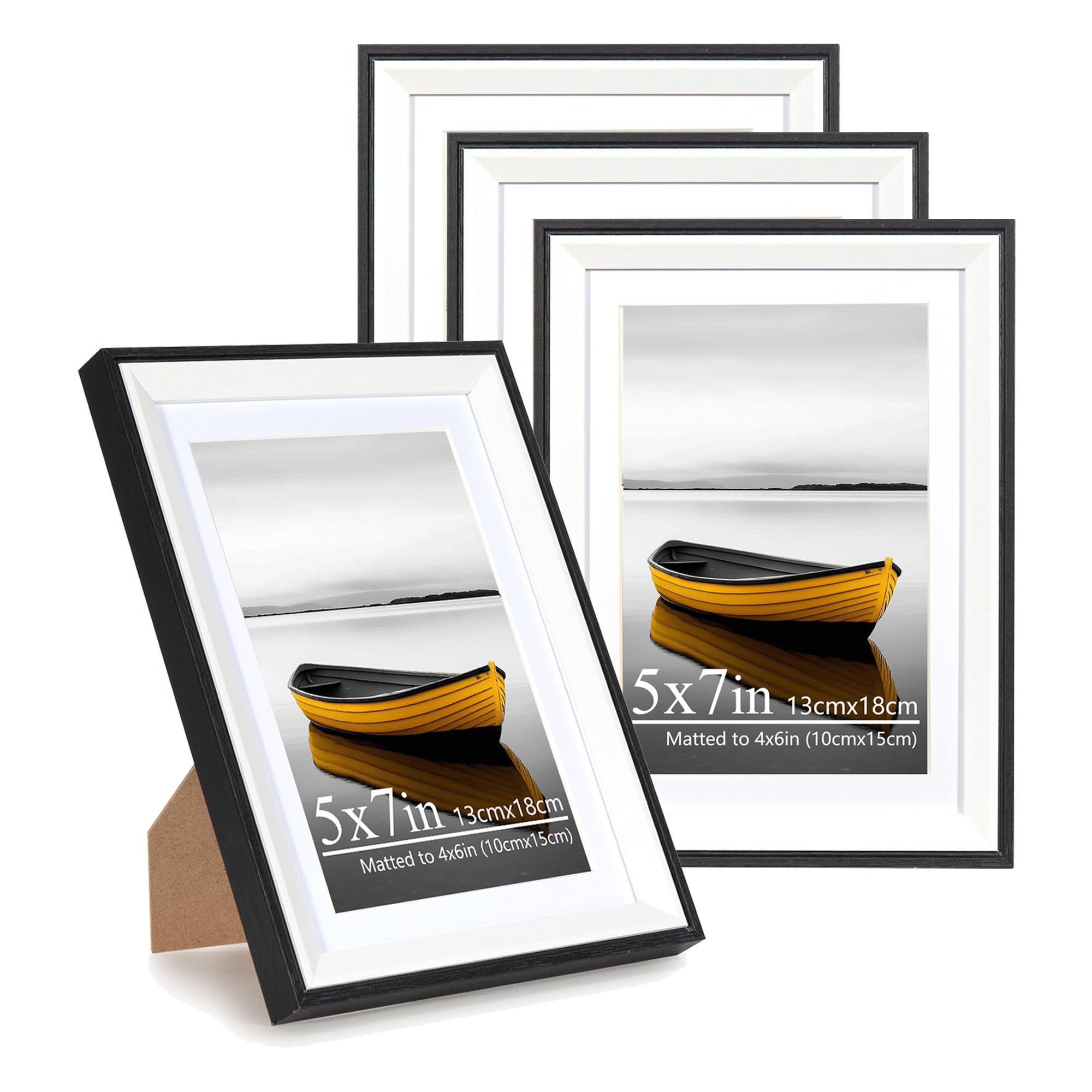 Baoee Black 5X7 White Picture Frame，Set Of 4,Photo Frame With Acrylic Glass,Poster Frame