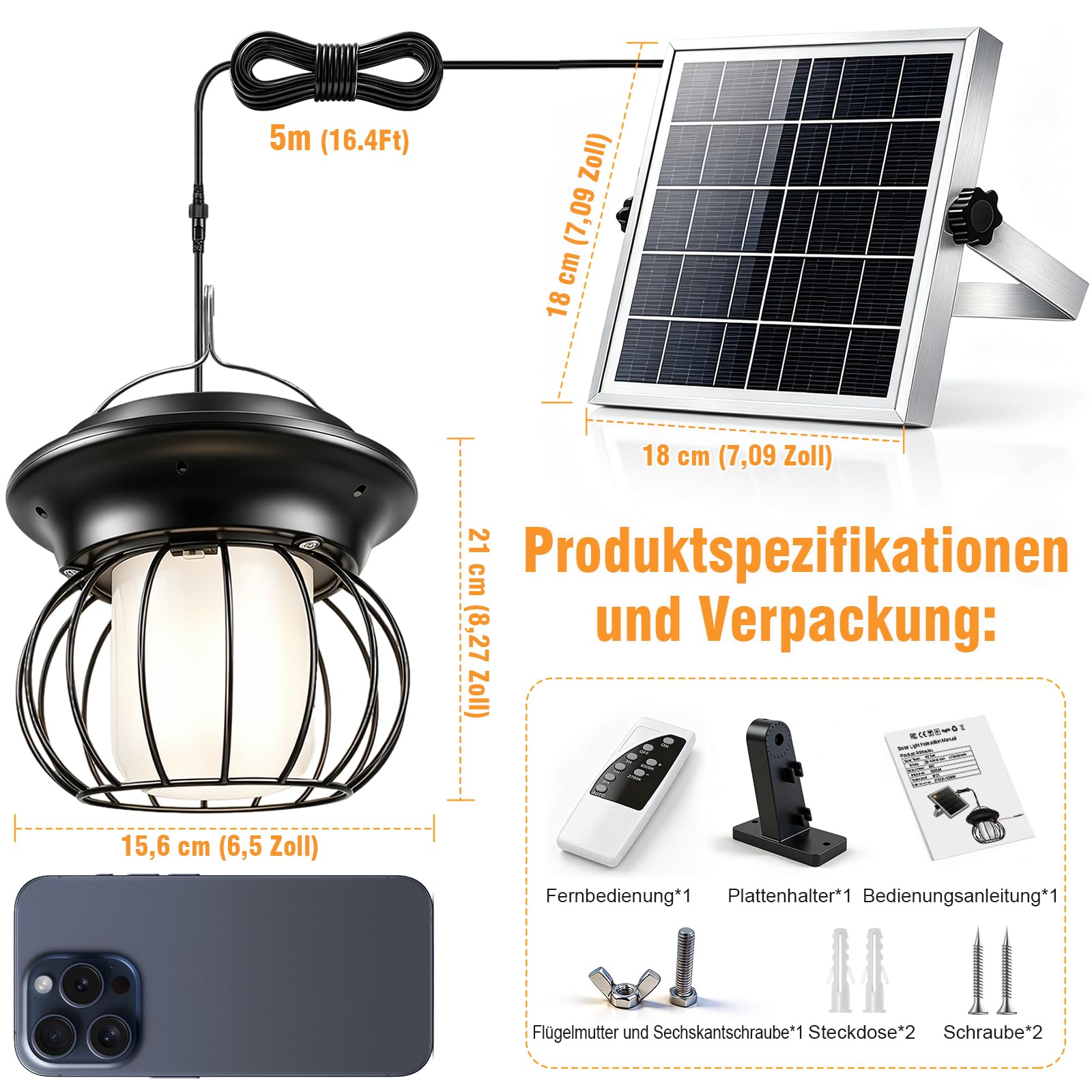 ChunHee Solar Hängelampe für Schuppen, Garage und Pavillon IP65