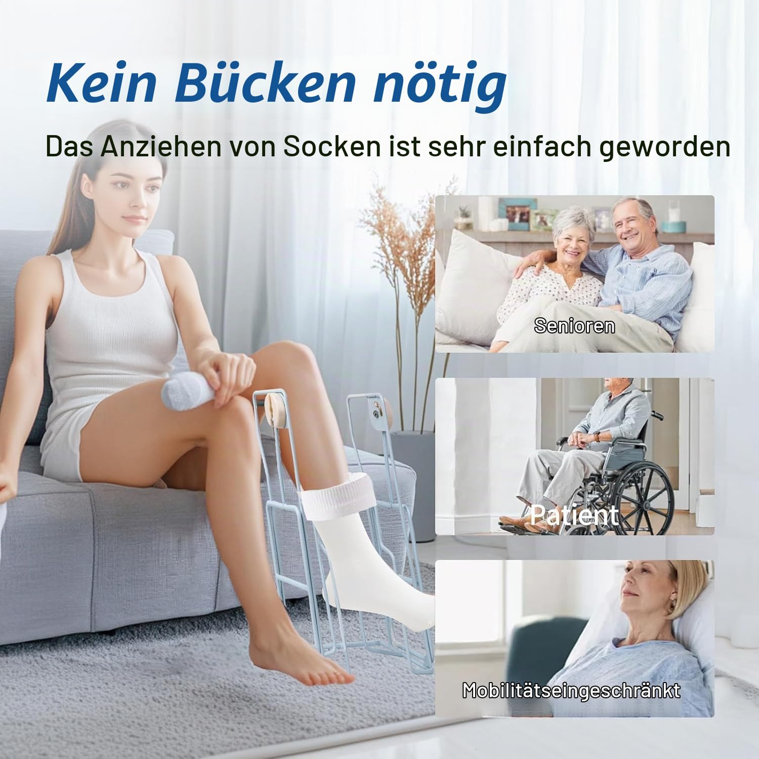 Anziehhilfe für Kompressionsstrümpfe,Strumpfanziehhilfe aus Metall,Sockenanziehhilfe nach Hüftoperation,StrumpfanzieherAnziehilfe, Easy Grip Hilfe Beim Sockenanziehen, Stabile Sockenhilfe Für Alte