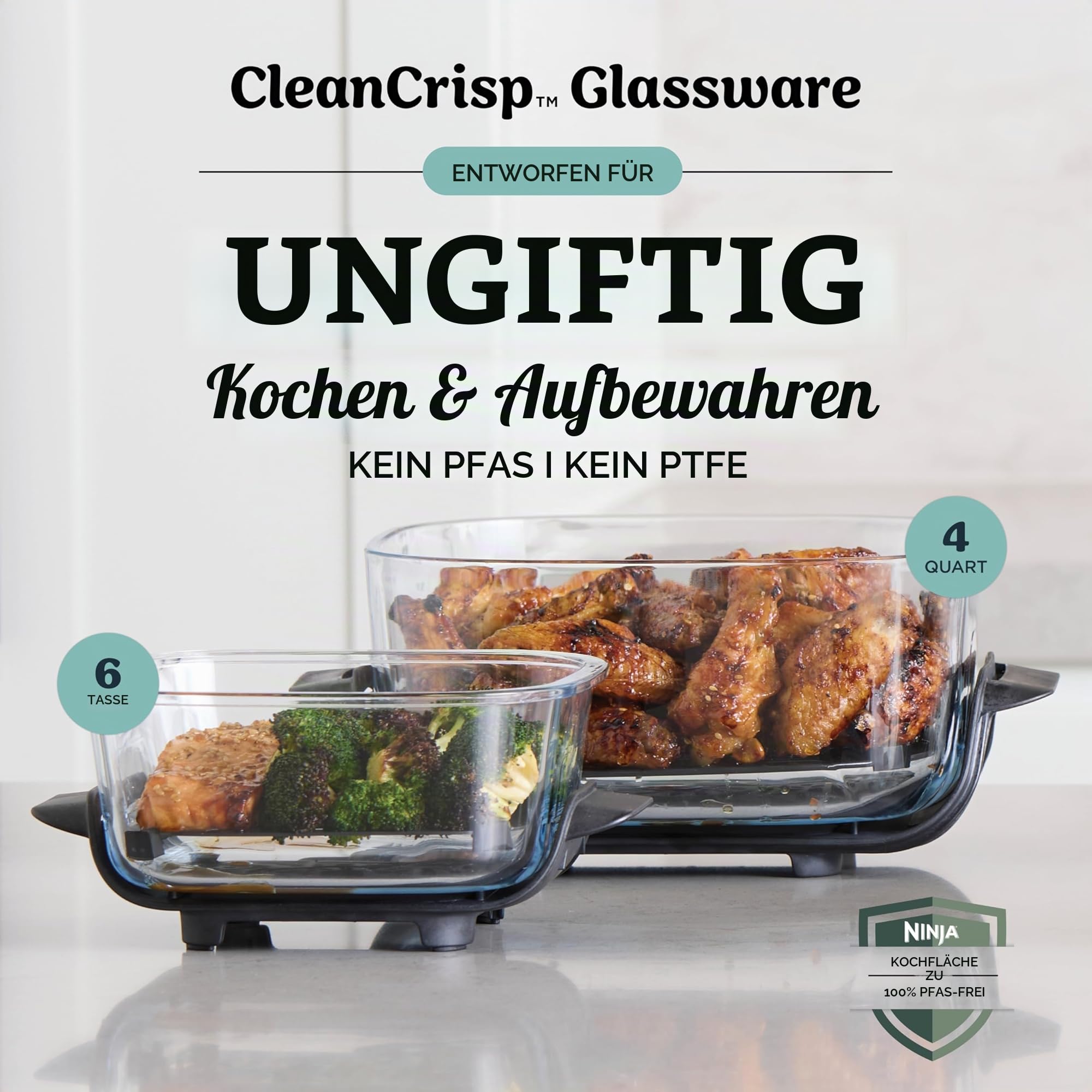 Ninja Crispi – Tragbares Kochsystem mit Crispi PowerPod, 6 Tassen und 4 Tempware-Glas-Tassen, hitzebeständig, Aufbewahrungsdeckel, mikrowellengeeignet