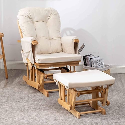 Miniatura 2 de Paddie Glider Rocker - Cojines de repuesto de terciopelo con almacenamiento, juego de cojines para silla mecedora con lazos, 5 unidades, color beige