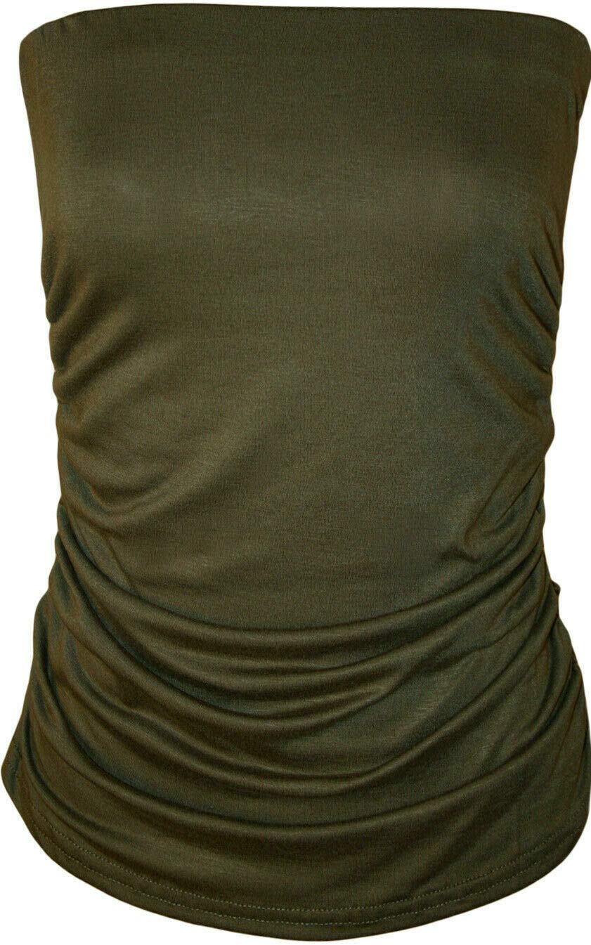 Women's Khaki E-Communicationz Boob Tube Bandeau Strapless Sleeveless (, M-L (Uk 10-12))