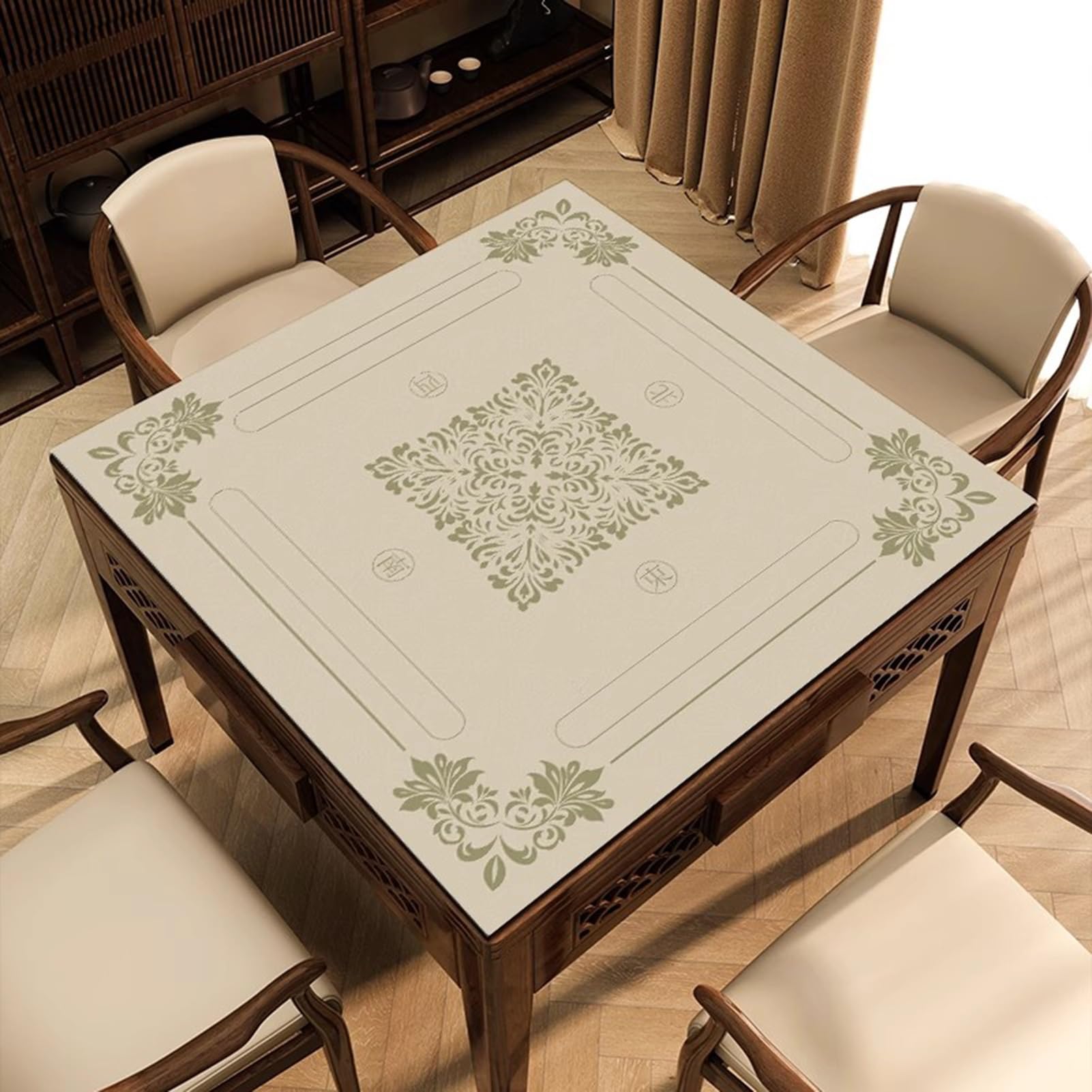 Kwadratowa Pogrubiona Mata Stołowa Do Mahjonga Antypoślizgowa Mata Do Gry Planszowej Z Torbą Do Przechowywania Do Gier Karcianych W Pokera(Beige,39x39")