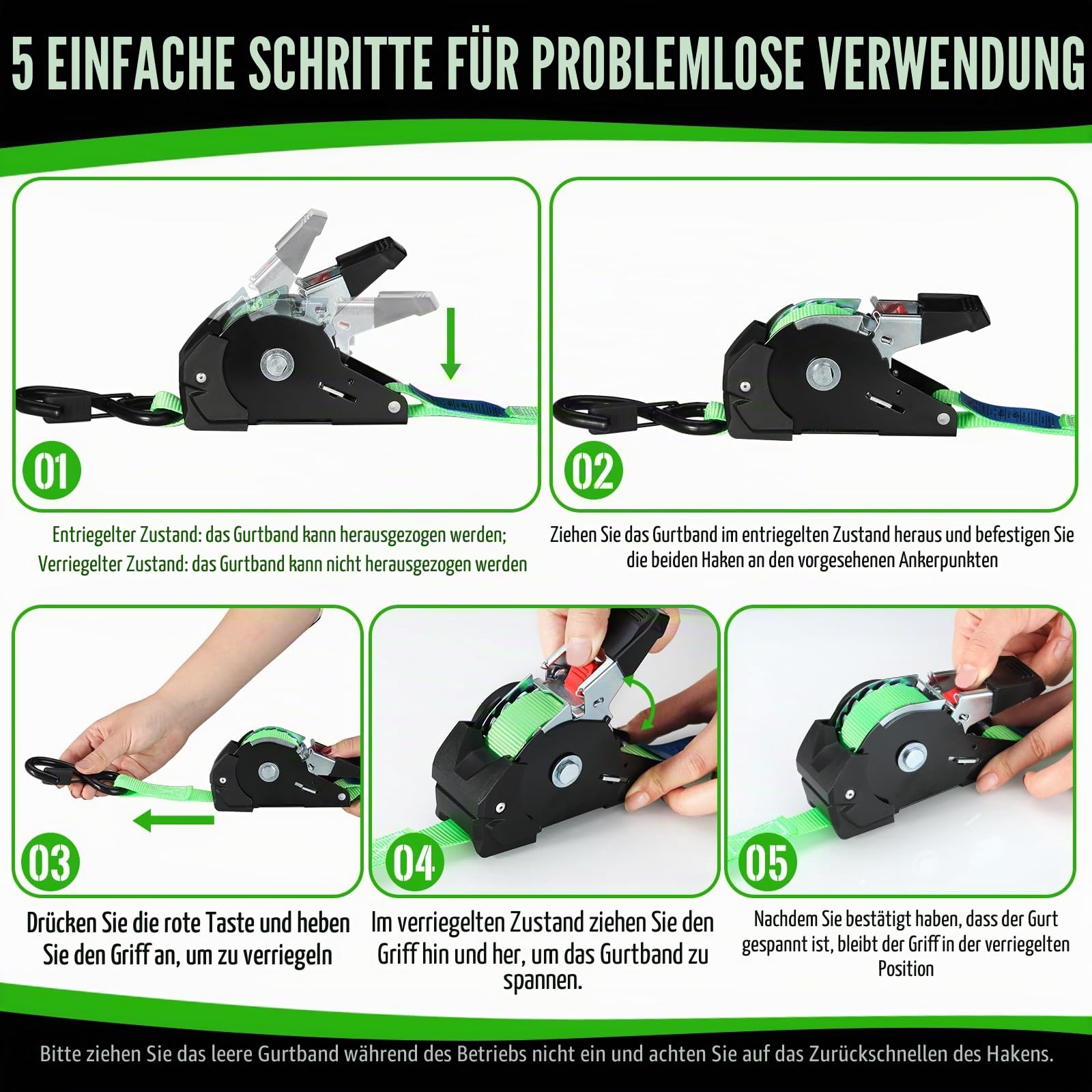 TLGREEN Automatik Spanngurt 4 Stück, 3 m x 25mm, Selbstaufrollende Spanngurte mit S Haken, 748kg Bruchfestigkeit, Zurrgurt für LKW, Anhänger, Motorrad, Fahrrad & Mehr, Ratschengurt, Grün | Selbstaufrollende Spanngurte, Ratschengurt mit S Haken, Zurrgurt f