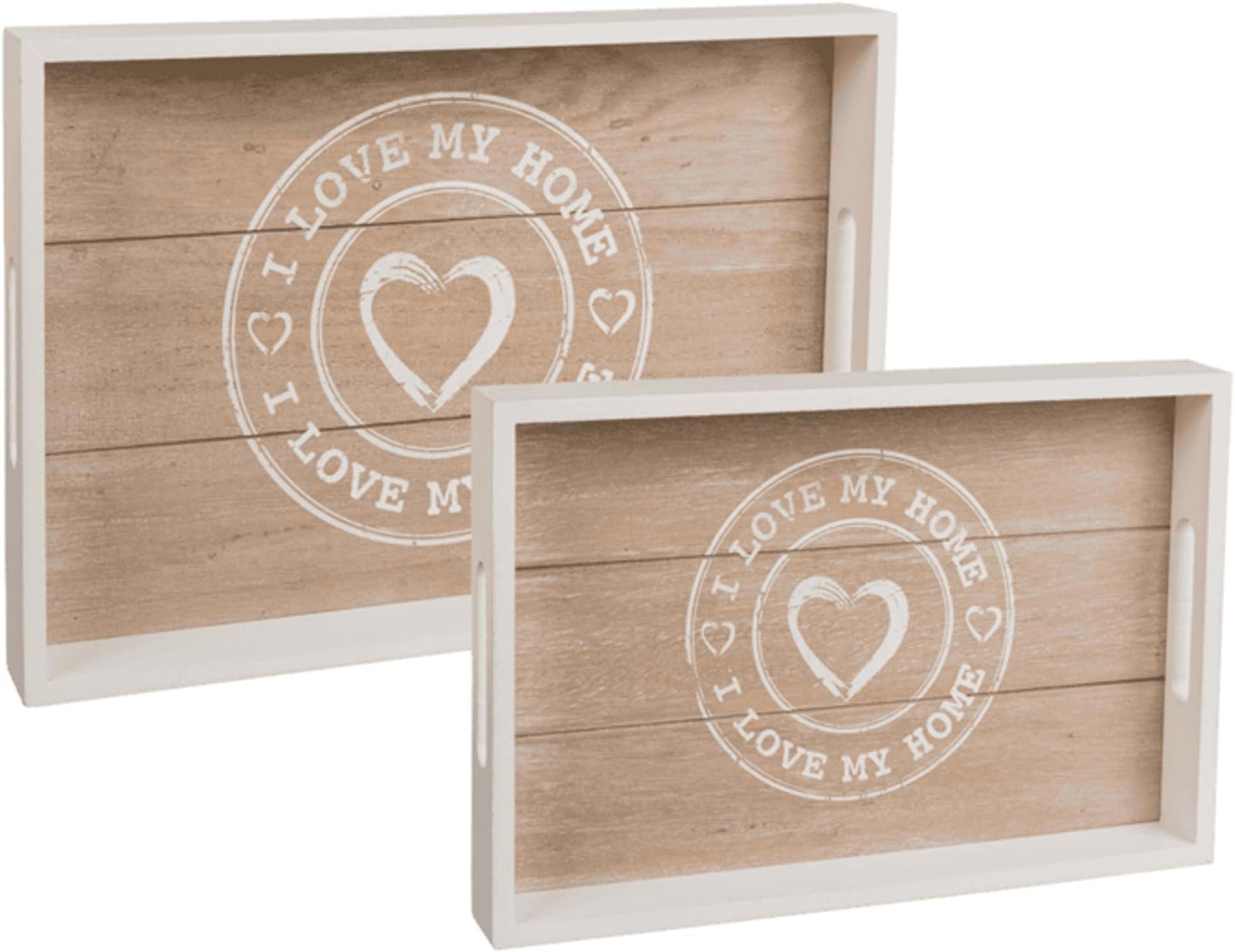OOTB Tray Set of 2, I Love My Home, White, 35 x 24 & 30 x 20cm