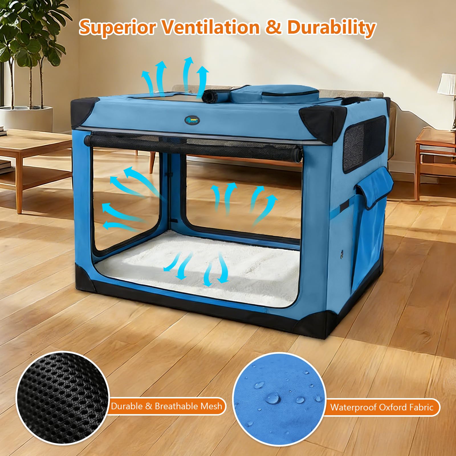Ownpets Cage de transport pliable pour chien 4 portes avec tapis, taille XL
