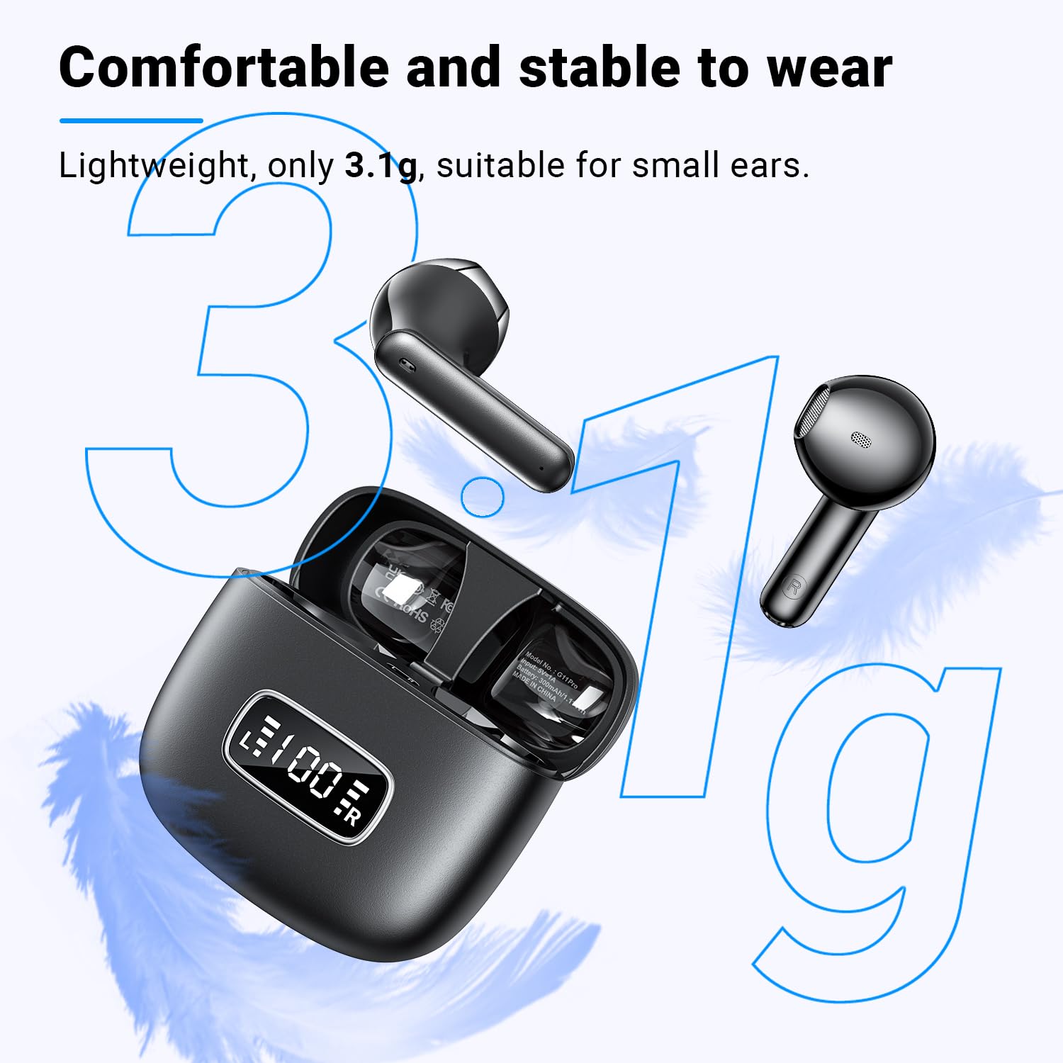 Ecouteurs Bluetooth sans Fil, Godyse Écouteurs sans Fil 5.4 avec 4 ENC Réduction Antibruit Mic Écran LED 42H Durée HiFi Stéréo IPX6 Étanche Casque Contrôle Tactile pour iOS Android Noir, Sport/Travail