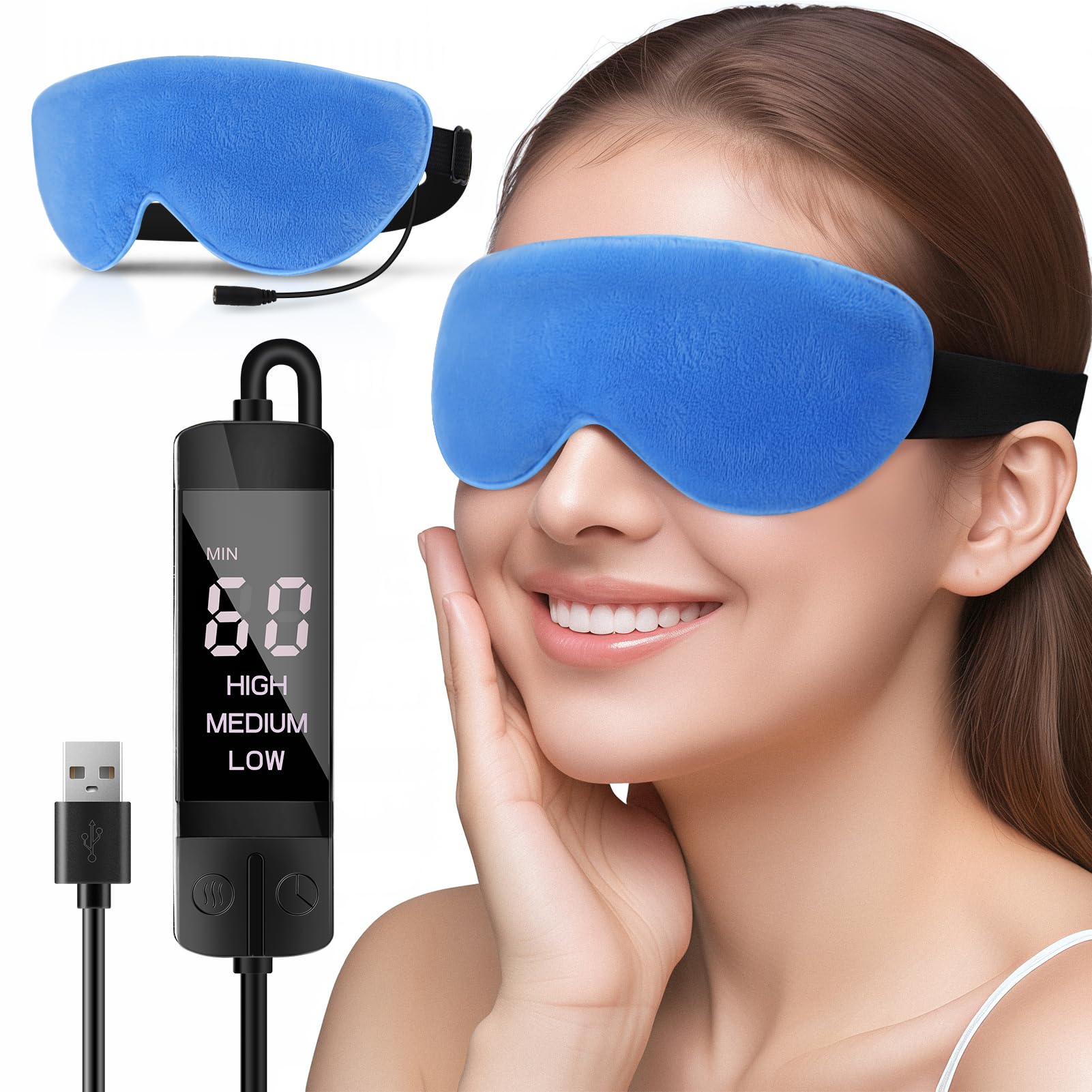 Heated Eye Mask for Dry Eyes, USB Electric Warm Eye Compress Heat Eye Masks with Temperature&Timer Control, Eye Heating Pad for Dry Eyes, Stye Treatment, Chalazion, Blepharitis, MGD, Puffy