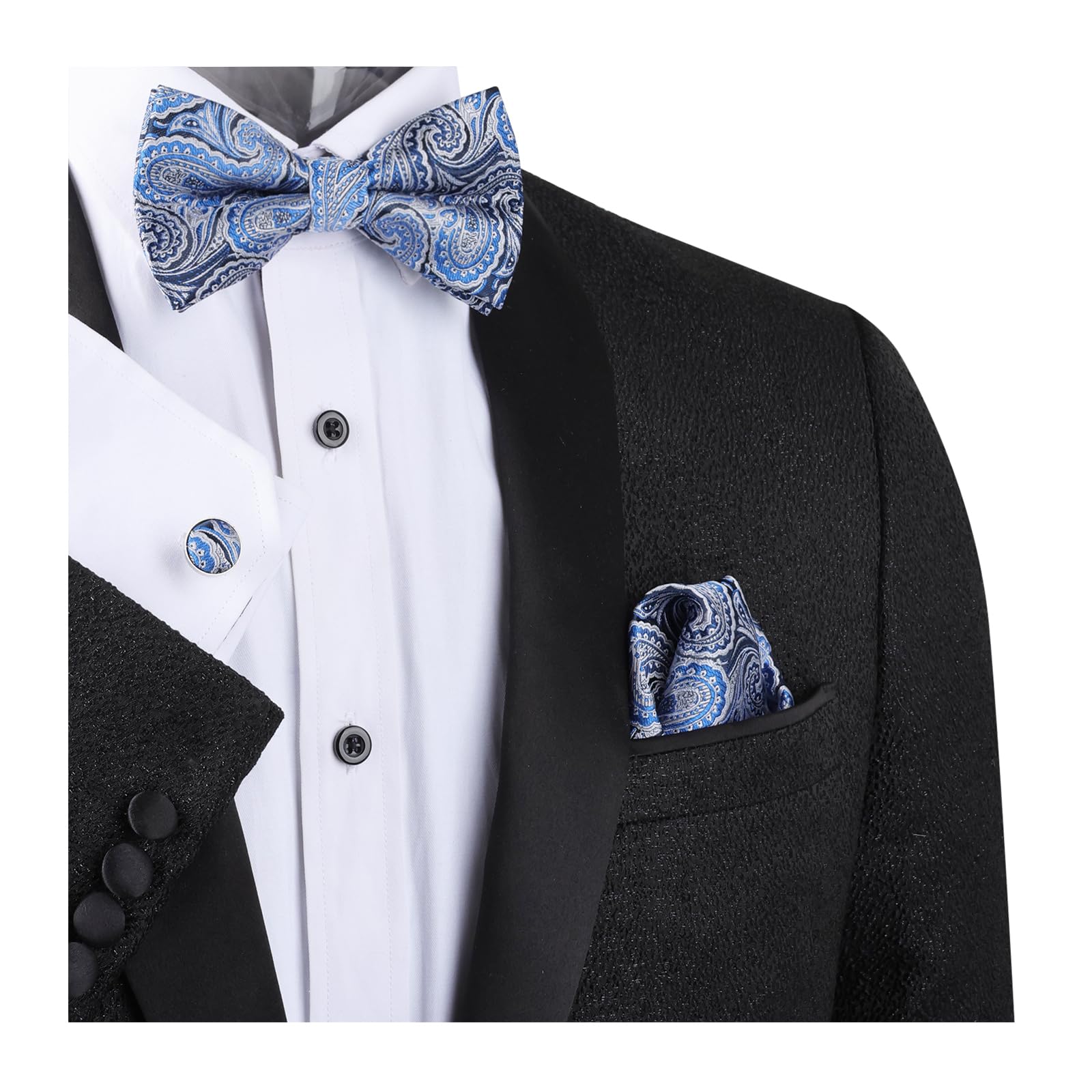 Alizeal Mens Paisley Bow Tie, Pocket Square, Cufflinks Set