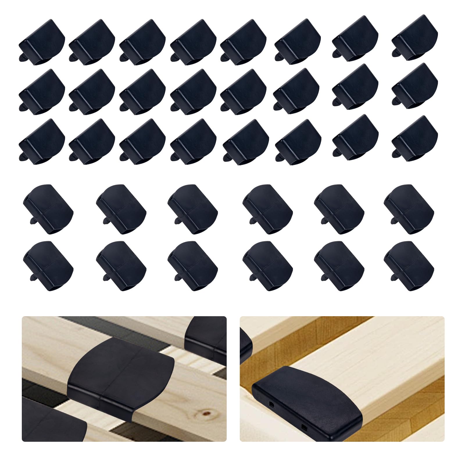 NANSHINE Kit 20 Supporti Per Doghe Letto, Neri, Misura Interna 62x9 Mm, Per Doghe Larghe 60-62 Mm E Spesse 7-9 Mm