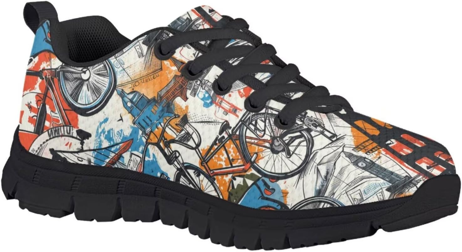 Funnydude Cool Print Boys Tennis Shoes Size 10.5-7 Kids Casual Walking Shoes Lace up Sneakers
