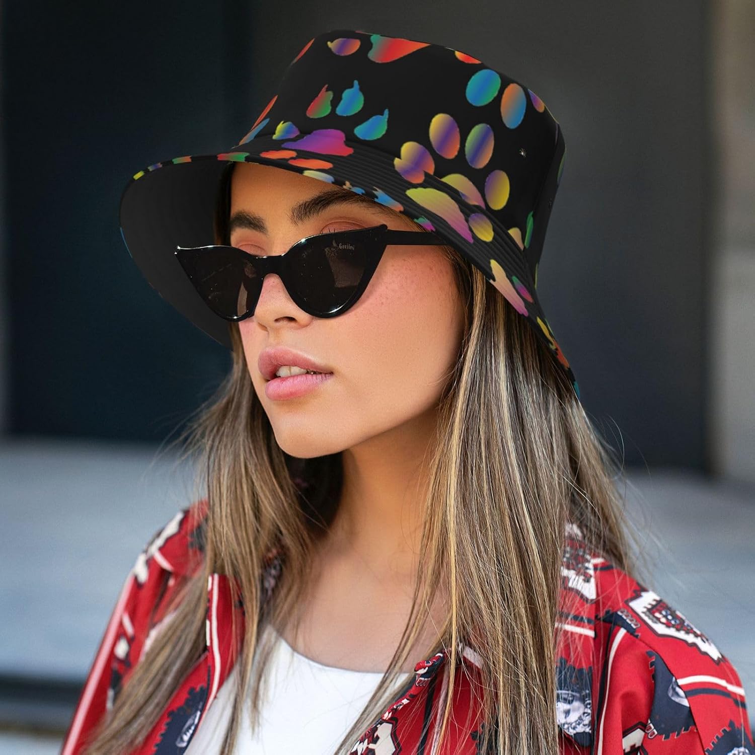 Colorful Dog paw Print Bucket Hat for Men Women,Fun Sun Hats,Fisherman Outdoor Summer Travel Hiking Cap