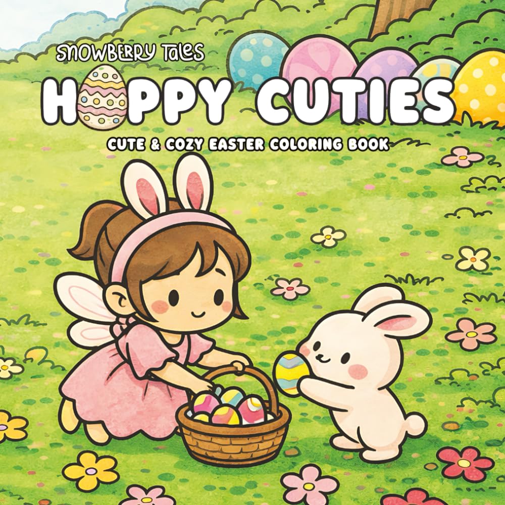 Hoppy Cuties – Cute & Cozy Easter Coloring Book: Adorable Spring Scenes with Bunnies & Fairies | Cozy Easter Coloring Fun for Adults