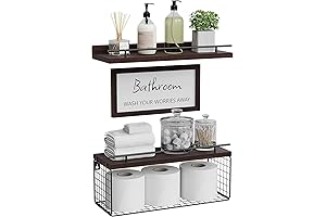 WOPITUES Floating Shelves with Bathroom Wall Décor Sign | Set of Three...