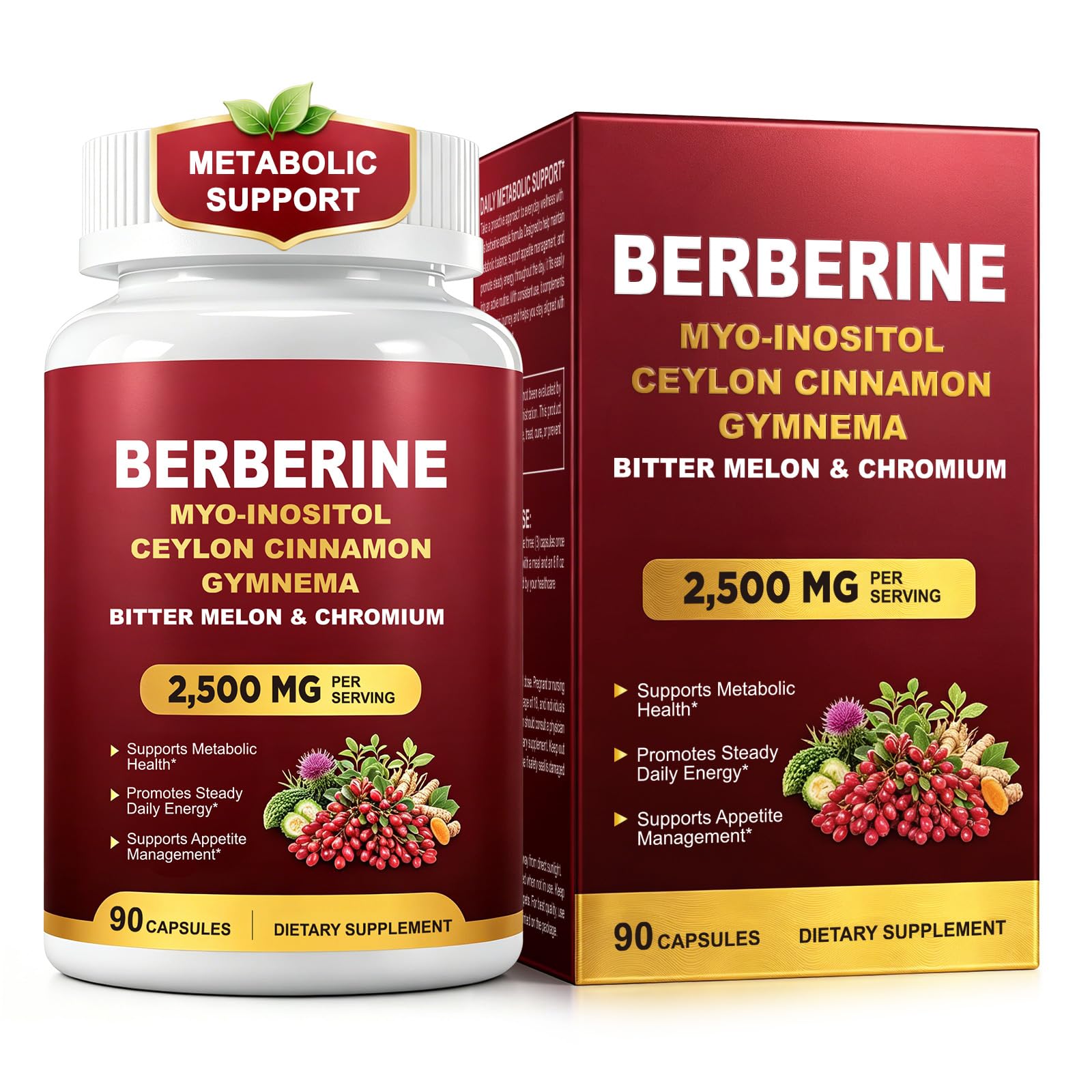 Berberine HCl Supplement with Ceylon Cinnamon, 90 Capsules