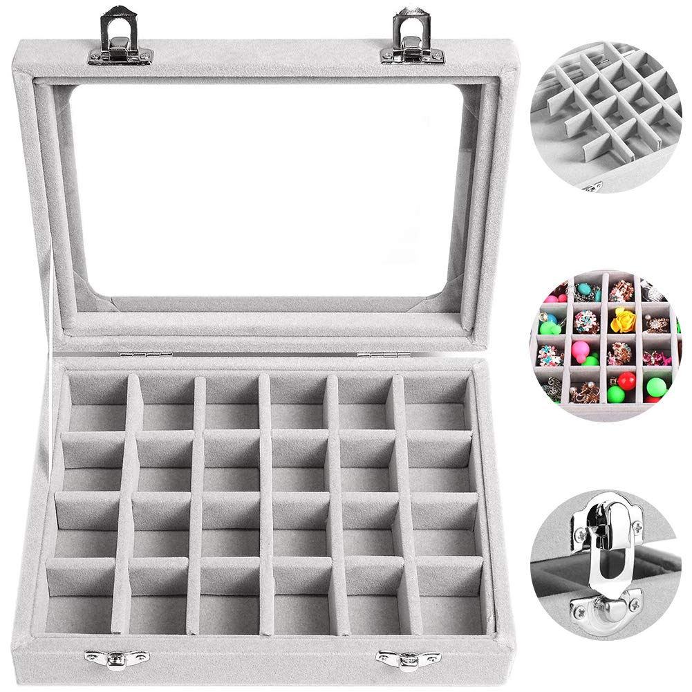 Portagioie In Velluto Con Chiusura A Chiave - 20x15x5cm, 9 Griglie, Per Orecchini, Anelli E Collane - Foto 4