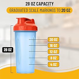 Mr. Pen- Shaker Bottles for Protein Mixes, 28 oz, 1 Pack, Blue With Orange Top, Protein Shaker Bottle with Wire Whisk Ball, Blender Bottle