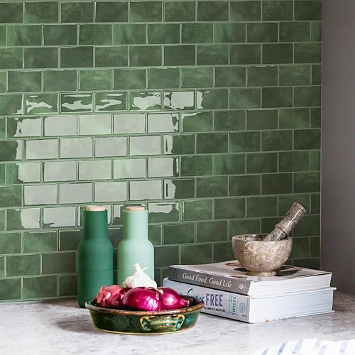 Miniatura 10 de STICKGOO Azulejos de metro de 10 hojas para despegar y pegar, aspecto de mármol marrón para pegar en azulejos de cocina (diseño más grueso)