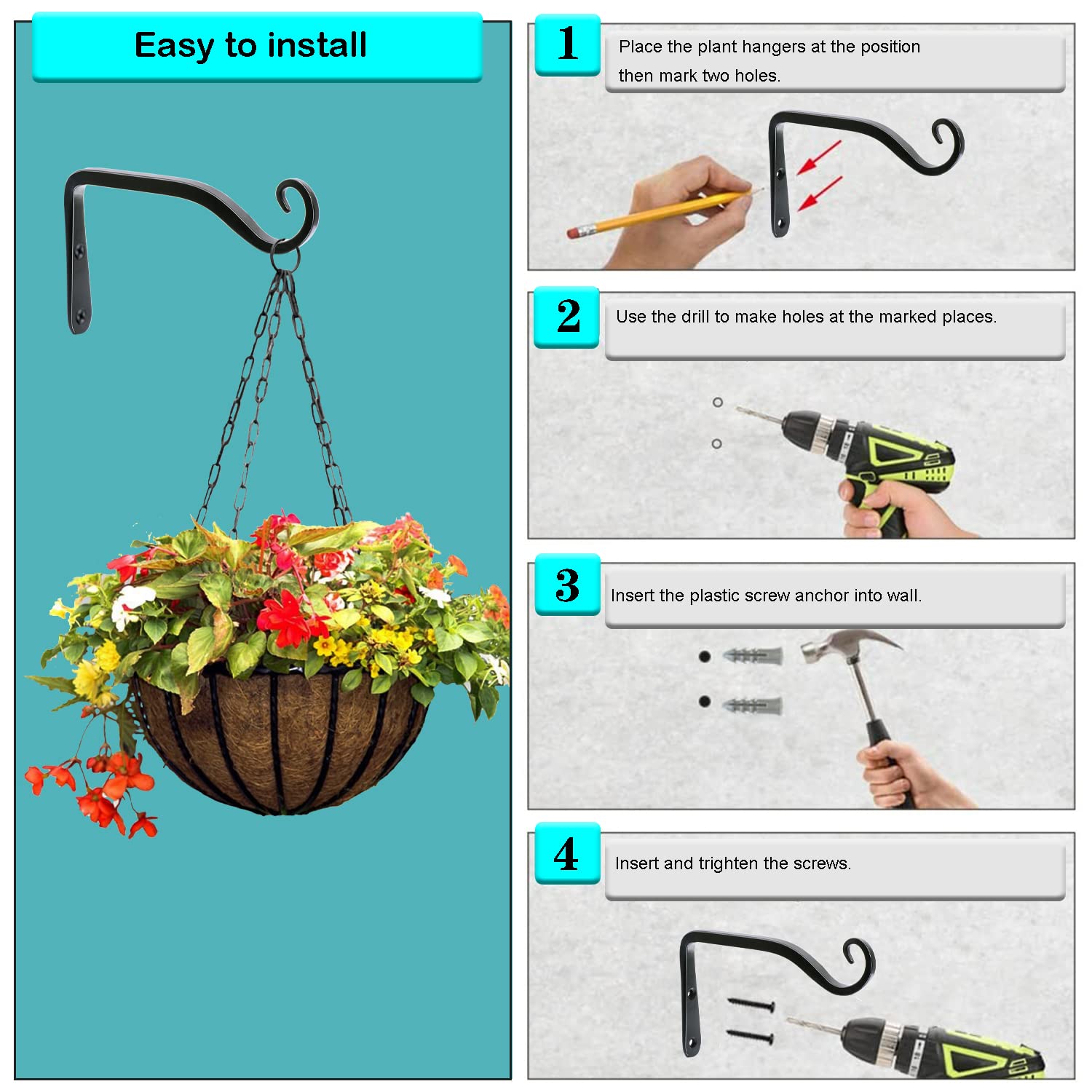 Colgador Macetas Jardín Soporte Colgante Para Plantas Armiika - Gancho  Pastor Metal 18.5cm Negro Gancho Pastor Decorativo, image size:1500x1500