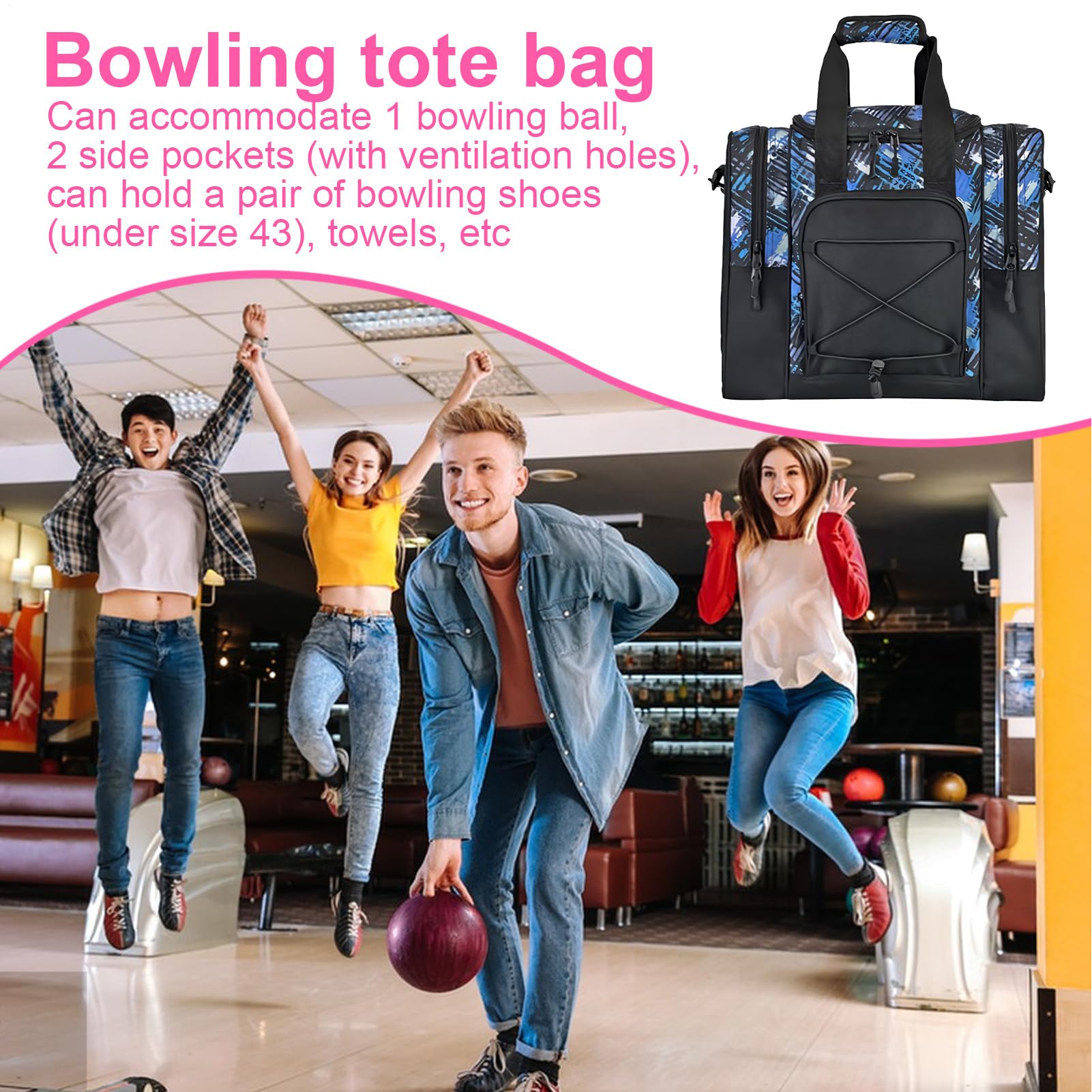 Bolos Tote Bag, Multiusos para 1 Bola, Ajustable con Correa Interior, 14,37 x 9,45 x 12,8 Pulgadas, Ideal para Hombres y Mujeres, Se référer au descriptif, Consulte la descripción