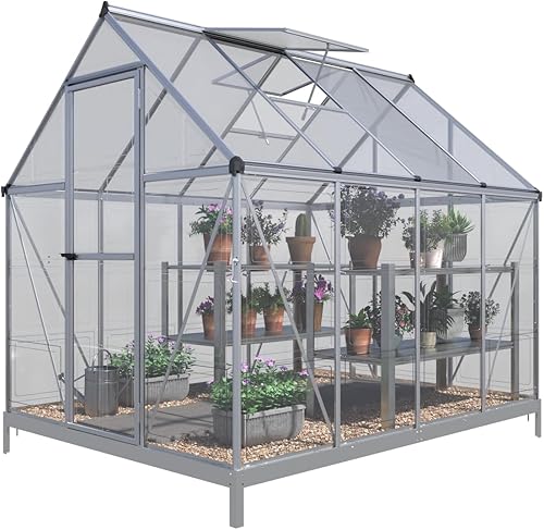 Miniatura 8 de VanAcc Invernadero híbrido de policarbonato de 6 x 8 pies, 2 ventanas de ventilación con puerta con bisagras con cerradura, invernadero para