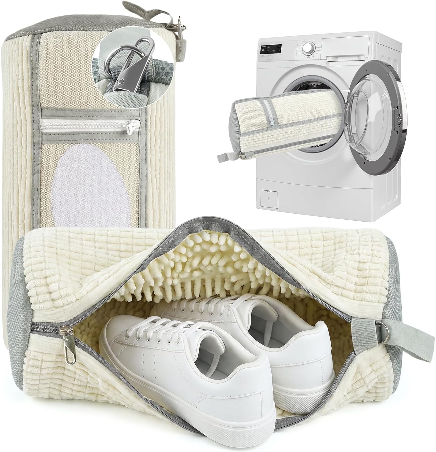 VelvySoffy Shoe Washing Machine Bag 2 Pack with Self-Locking Zipper(White)