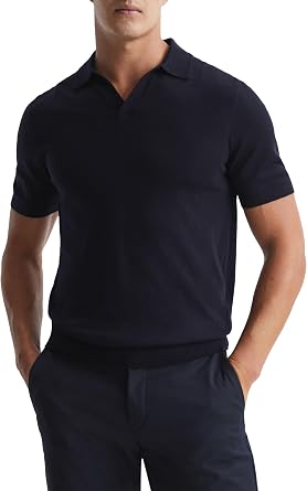 REISS Mens DUCHIE SS Open Collar Merino Polo