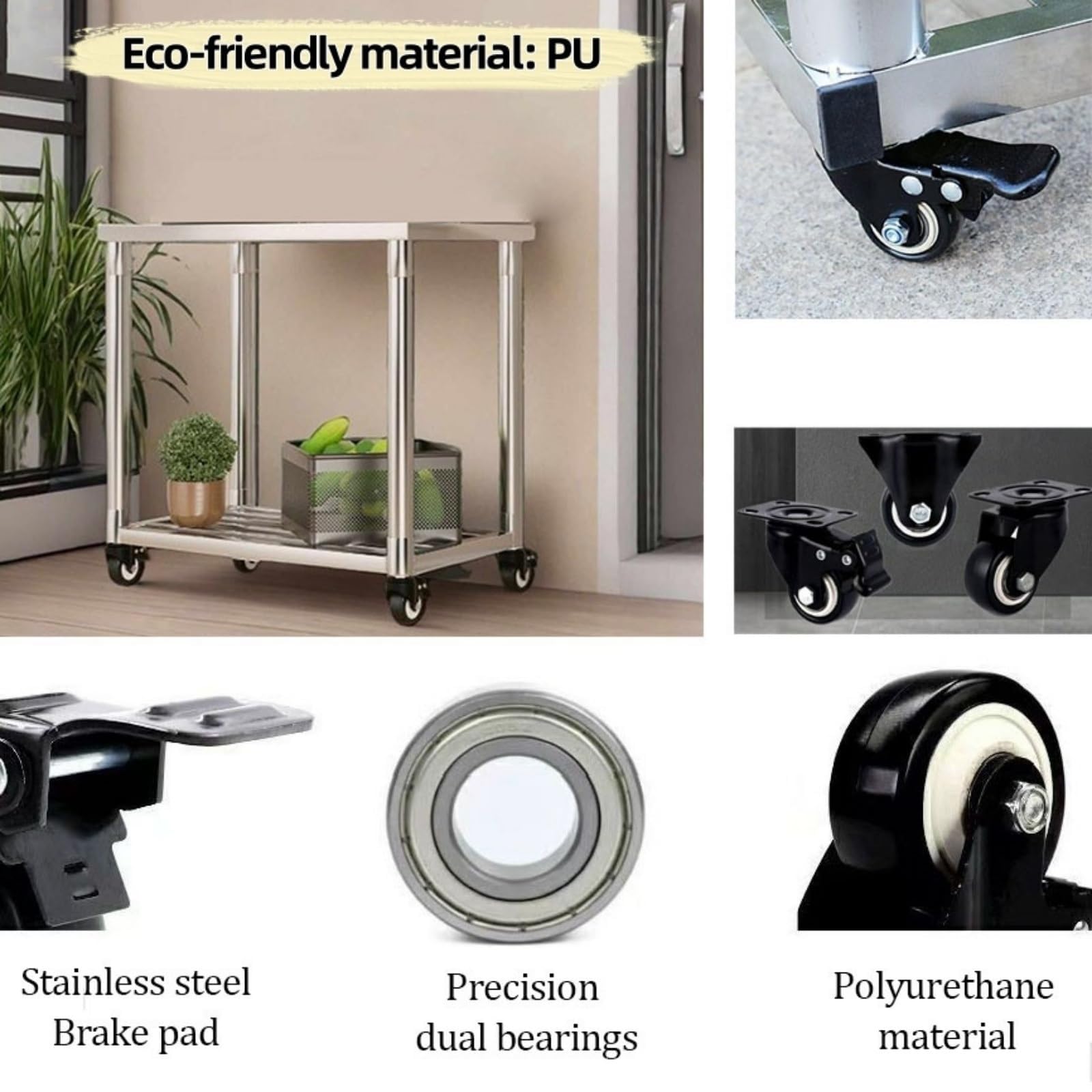 Supporto For Acquario Lungo 50/60/70/80/90 Cm, Doppio Strato Con Ruote Freno Universali, Telaio In Acciaio Inossidabile, Carrello Mobile Resistente For Acquari E Terrari(60*30*60cm)