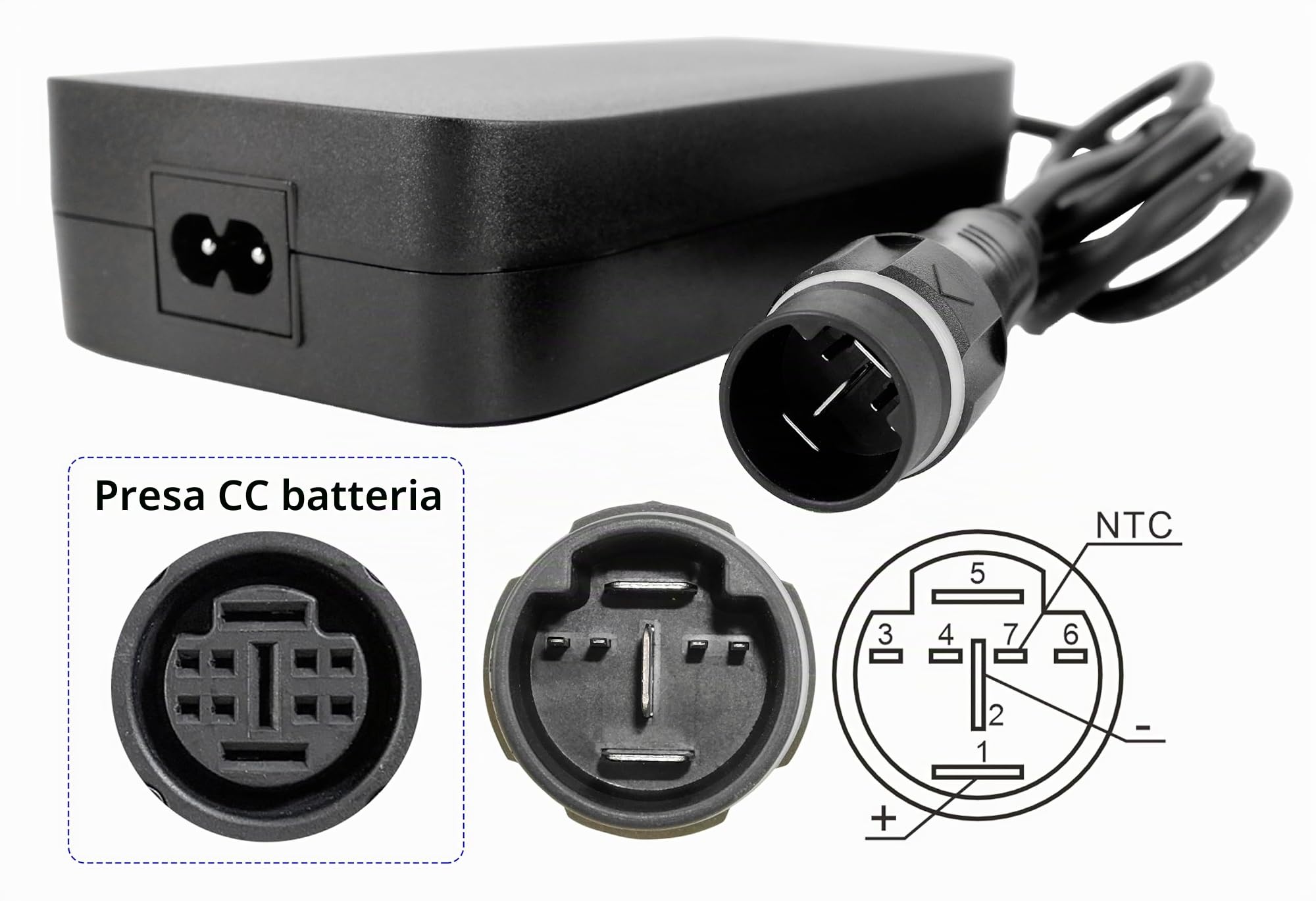 PowerSmart Cavo di ricarica 42V 4A Caricabatterie per batterie al litio da 36V Yamaha In-Tube con 630 Wh e 720 Wh