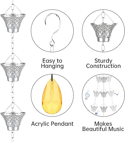 Miniatura 9 de Tfro & Cile Canaleta de cadena de lluvia, desviador de agua exterior, copas de lluvia decorativas para jardín, campanillas para decoración del