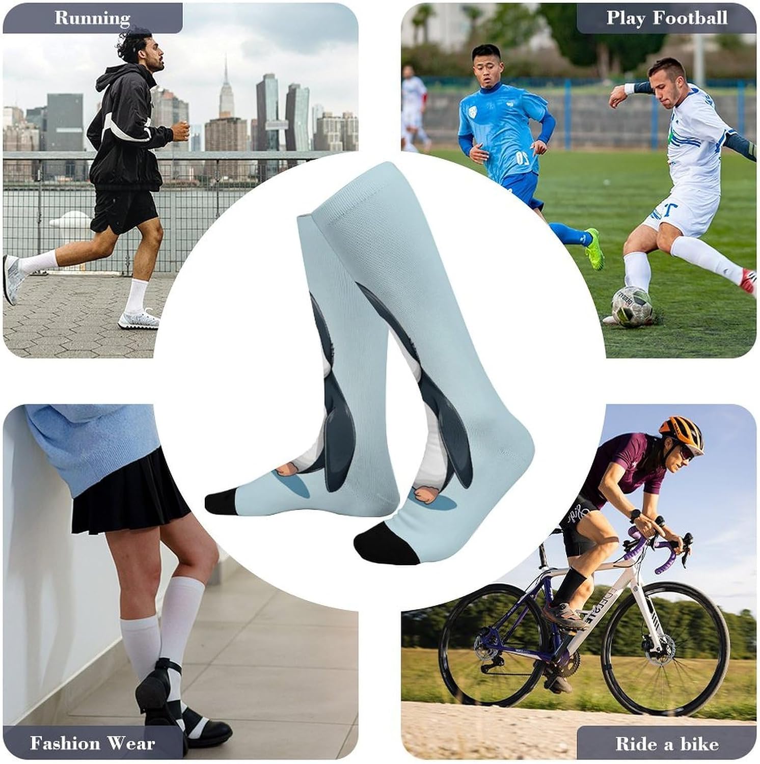 Cute Penguin Mid-Calf Socks Women Warm Knee High Socks Cozy Hiking Skiing Soft Boot Mid Calf Stocking Unisex