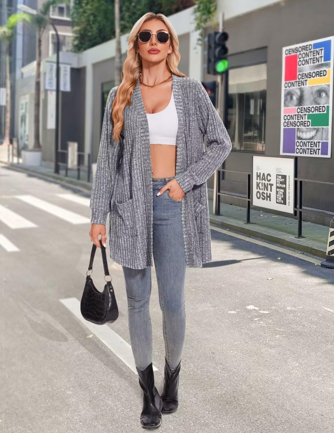 MONNURO Plus Size Cardigan Sweaters for Women Oversized Long Cardigan Open Front Sweaters Outwear with Pockets - Image 6