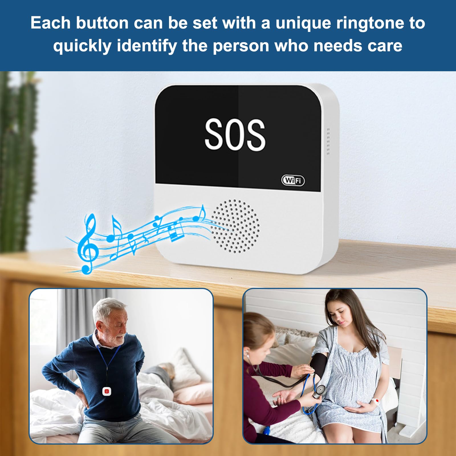 Boton Emergencia Ancianos,Avisador Personas Mayores,WIFI Boton Llamada Emergencia para Pacientes/ Ancianos/ Niños/ Mujeres embarazadas (2 botones de llamada SOS 1 receptor)