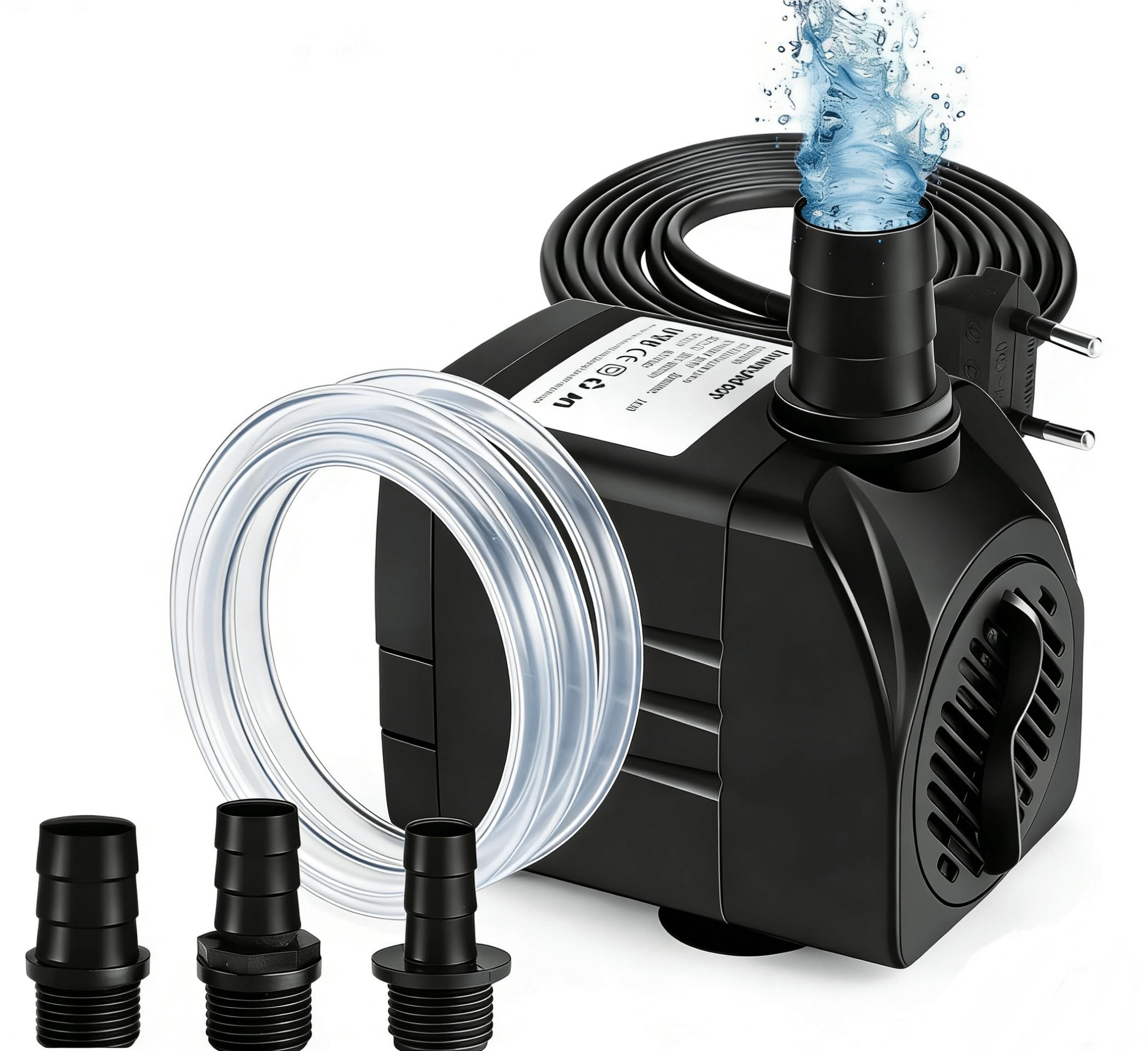 Awroutdoor Pompa sommergibile, 1800 l/h, pompa per acquario, giardino, pompa Submersible 3 ugelli 13 mm - 16 mm - 19 mm, cavo 1,9 m (25 W)