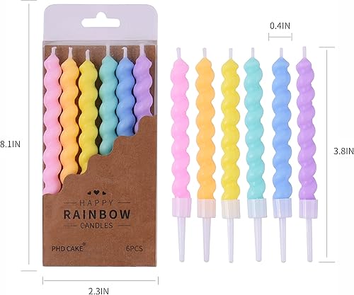 Miniatura 5 de PHD CAKE Velas de cumpleaños en espiral arcoíris de 36 unidades con soportes, velas de fiesta, velas de pastel