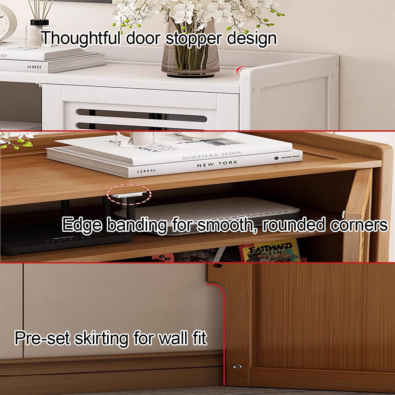 Générique Meuble de Rangement pour routeur Wi-FI en Bambou, étagères réglables, Compartiment dissimulé, Meuble multimédia autoportant pour Salon et Chambre, 82 cm, Finition Marron